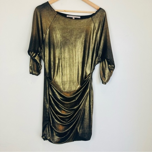 Liquid gold metallic dolman sleeve mini dress. Rachel by Rachel Roy. Sz M - Picture 1 of 5